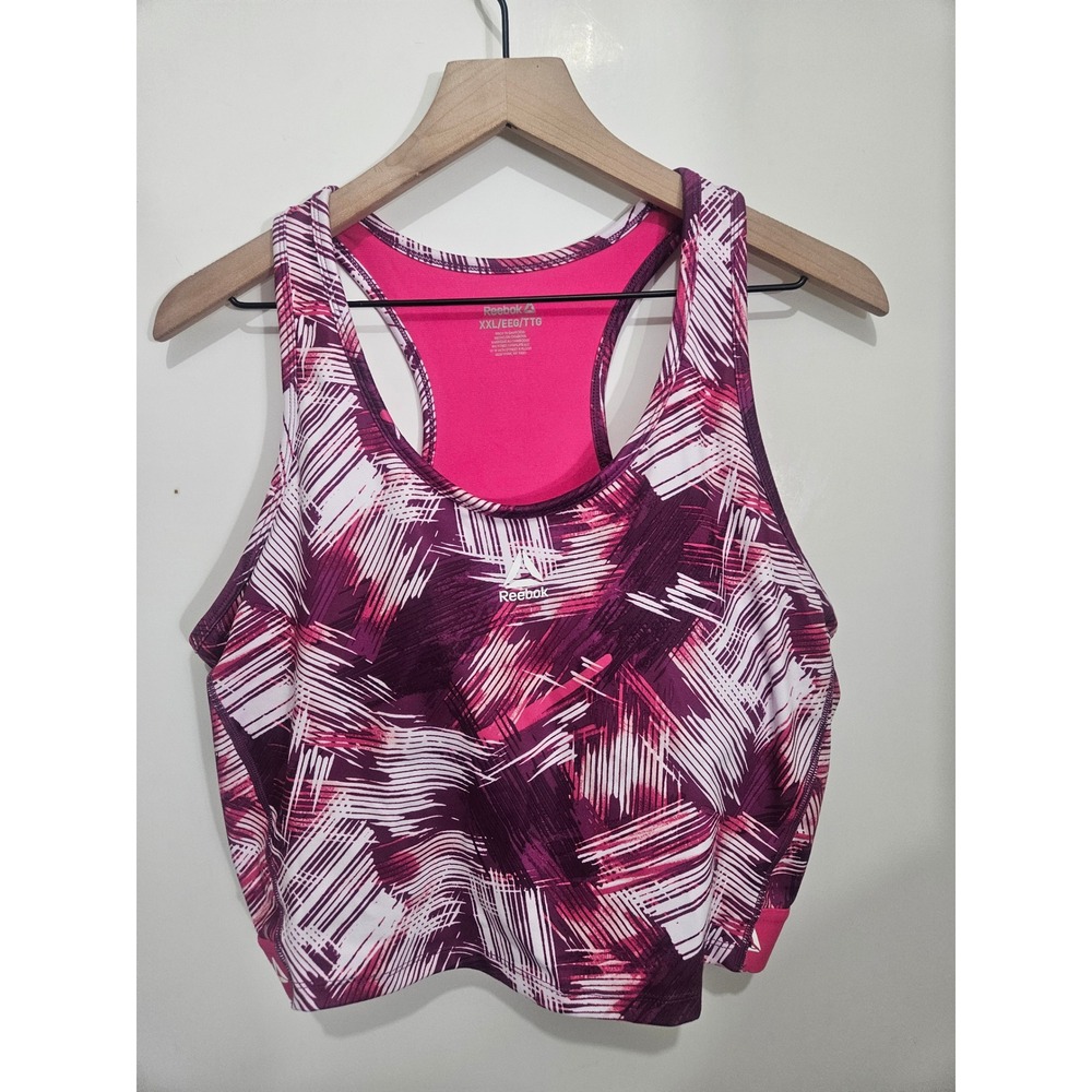 Reebok Womens‎ XXL Sports Bra Purple Pink Abstract Print Racerback Athletic Gym